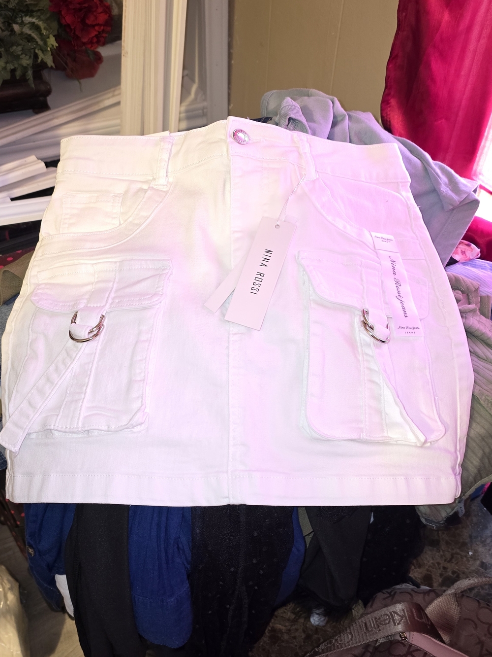 Rina Rossi White Cargo Pocket Mini Skirt